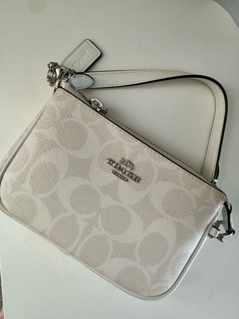 Coach Signature Wristlet in Light Cream with Silver Hardware
